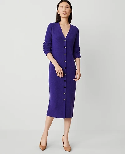 Ann Taylor Cashmere Ribbed Cardigan Dress Midnight Grape Women's