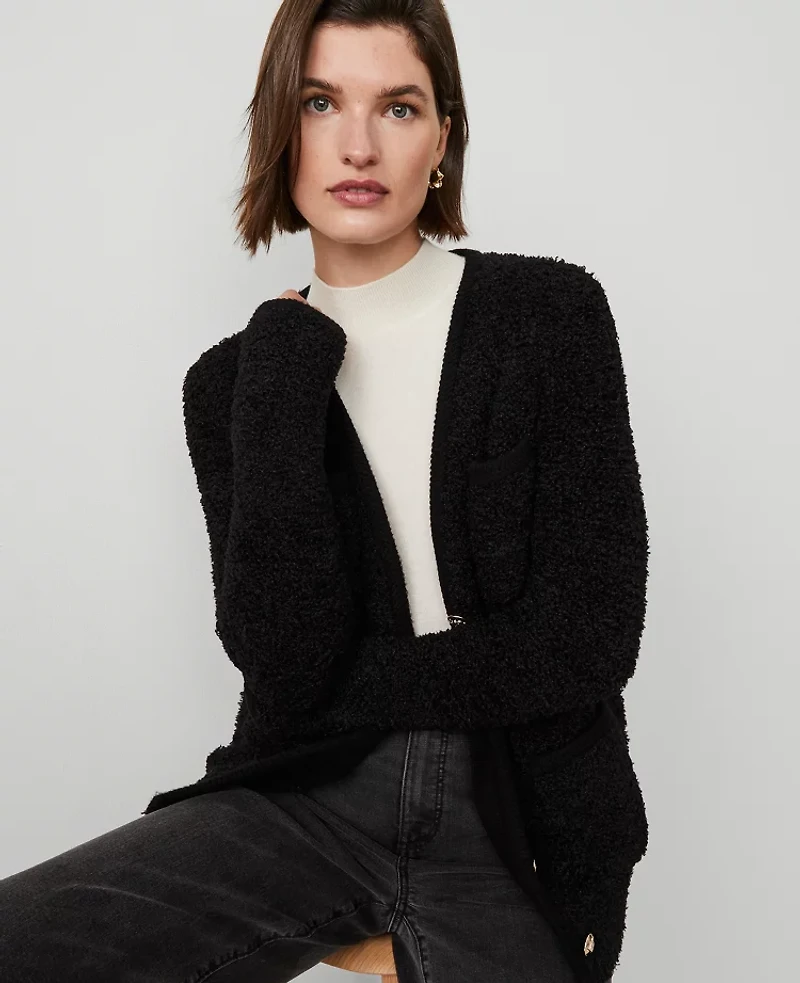 Ann Taylor Boucle Boyfriend Cardigan Size Small Black Women's