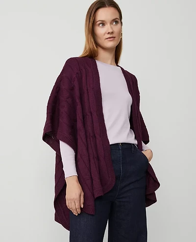 Ann Taylor Cable Stitch Open Front Poncho Plum Rose Women's