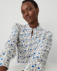 Ann Taylor Floral Multi Button Shirt Size Large Winter White Women's