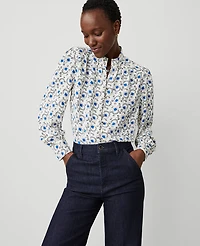 Ann Taylor Floral Multi Button Shirt Size Large Winter White Women's