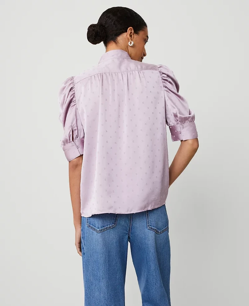 Ann Taylor Satin Clip Shirred Puff Sleeve Top Size 2XL Sunset Lavender Women's
