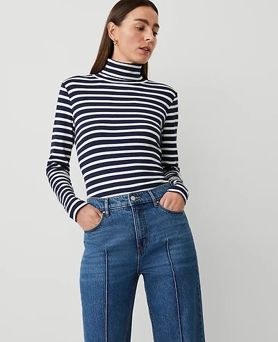 Ann Taylor Petite Weekend Collection Striped Turtleneck Top Women's