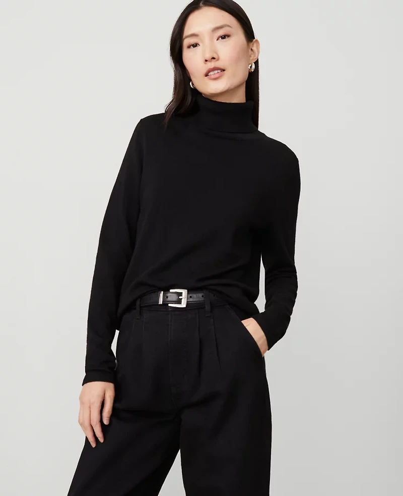 Ann Taylor Petite Essential Turtleneck Sweater Black Women's