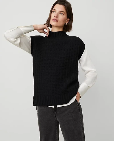 Ann Taylor Cashmere Geo Stitch Vest Black Women's