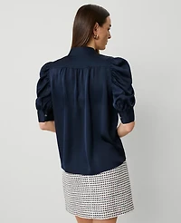 Ann Taylor Shirred Puff Sleeve Top Size Small Night Sky Women's