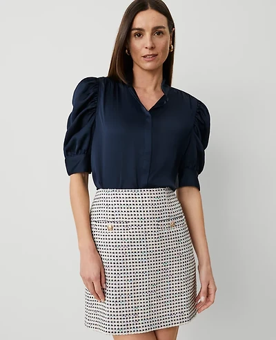 Ann Taylor Shirred Puff Sleeve Top Size Small Night Sky Women's