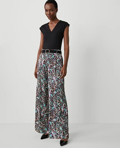 Ann Taylor The Petite Pleated Wide Leg Pant Black Women's