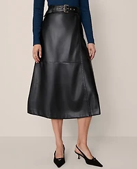 Ann Taylor Petite Faux Leather Belted Wrap Skirt Black Women's