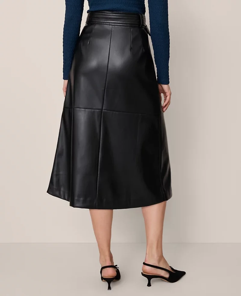 Ann Taylor Petite Faux Leather Belted Wrap Skirt Black Women's