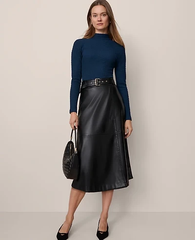 Ann Taylor Petite Faux Leather Belted Wrap Skirt Black Women's