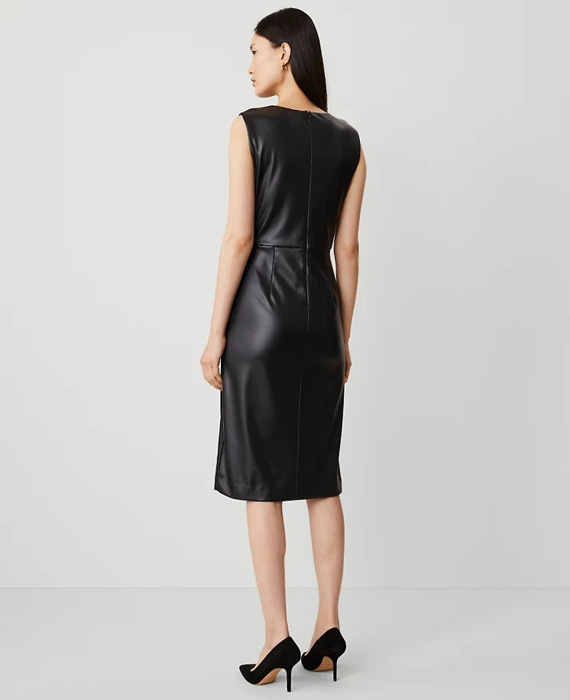 Ann Taylor Petite Faux Leather Sheath Dress Black Women's