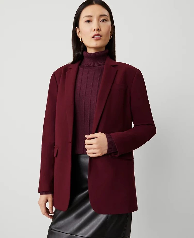 Ann Taylor Petite Flannel Heather Notch Collar Blazer Size 00 Mauve Rose Women's