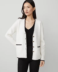 Ann Taylor Petite Blanket Stitch Cardigan Size Small Winter White Women's