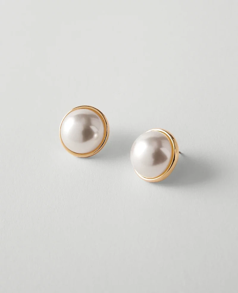 Ann Taylor Pearlized Circle Stud Earrings Ivory Women's