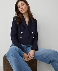 Ann Taylor Cropped Double Breasted Blazer Night Sky Women's