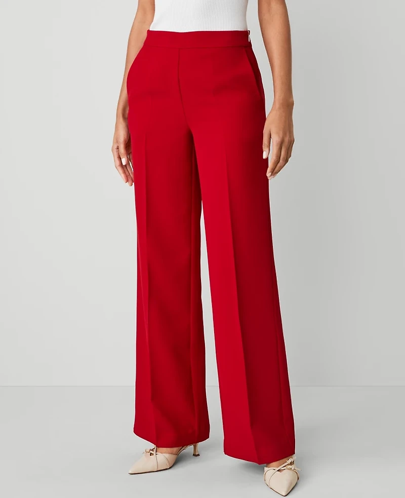 Ann Taylor The Petite Wide-Leg Pant in Fluid Crepe Size 0 Gingham Red Women's