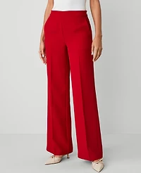 Ann Taylor The Petite Wide-Leg Pant in Fluid Crepe Size 0 Gingham Red Women's