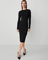Ann Taylor Petite Ribbed Belted Column Sweater Dress Size Medium Black Women's