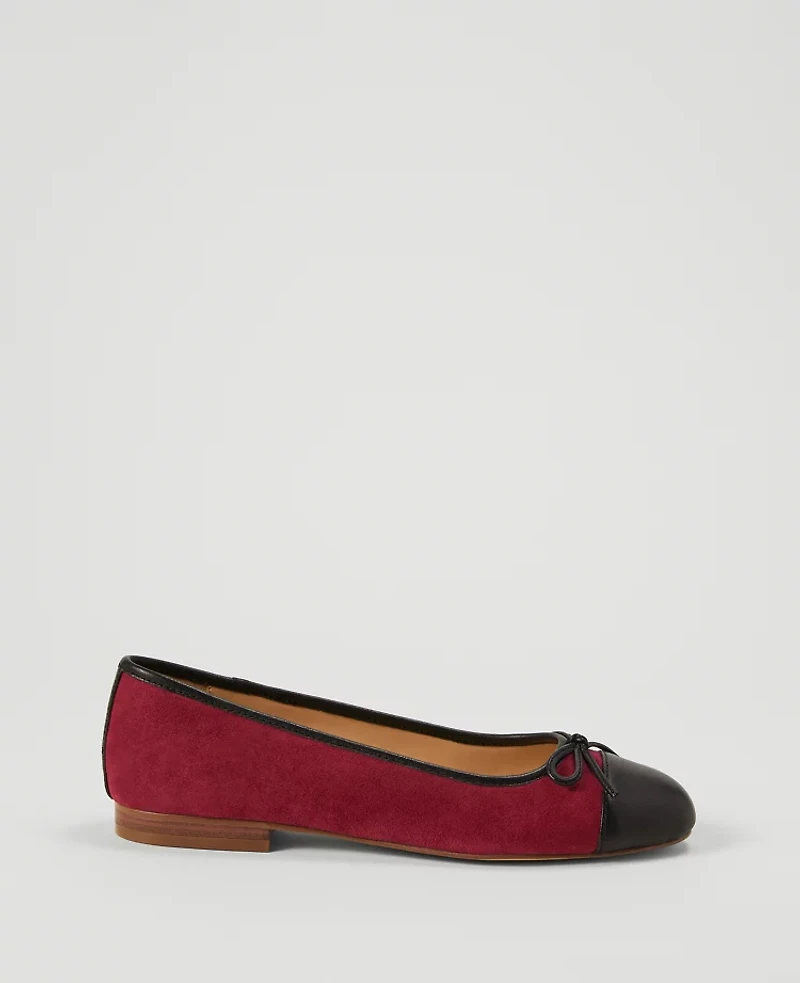 Ann Taylor Weekend Collection Cap Toe Suede Ballet Flat Size 9 1/2 Rich Mulberry Women's