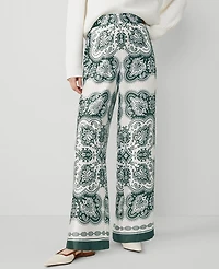 Ann Taylor The Easy Wide-Leg Pant Paisley Satin Dried Cilantro Women's