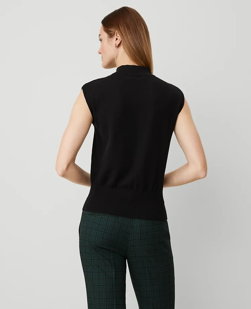 Ann Taylor Petite Essential Mock Neck Wedge Shell Top Size 2XS Black Women's