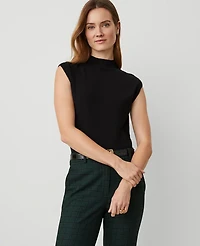 Ann Taylor Petite Essential Mock Neck Wedge Shell Top Size 2XS Black Women's