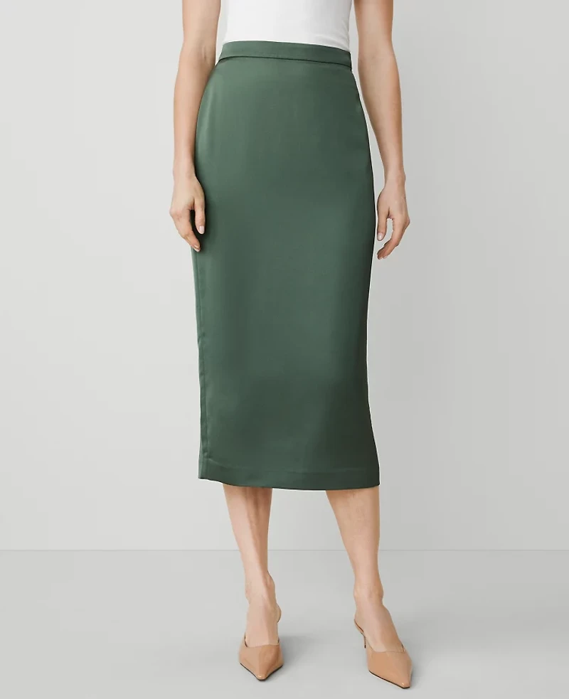 Ann Taylor Crepe Column Midi Skirt Topiary Green Women's