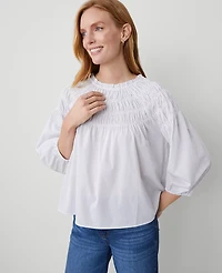 Ann Taylor Striped Smocked Shoulder Top White Women's