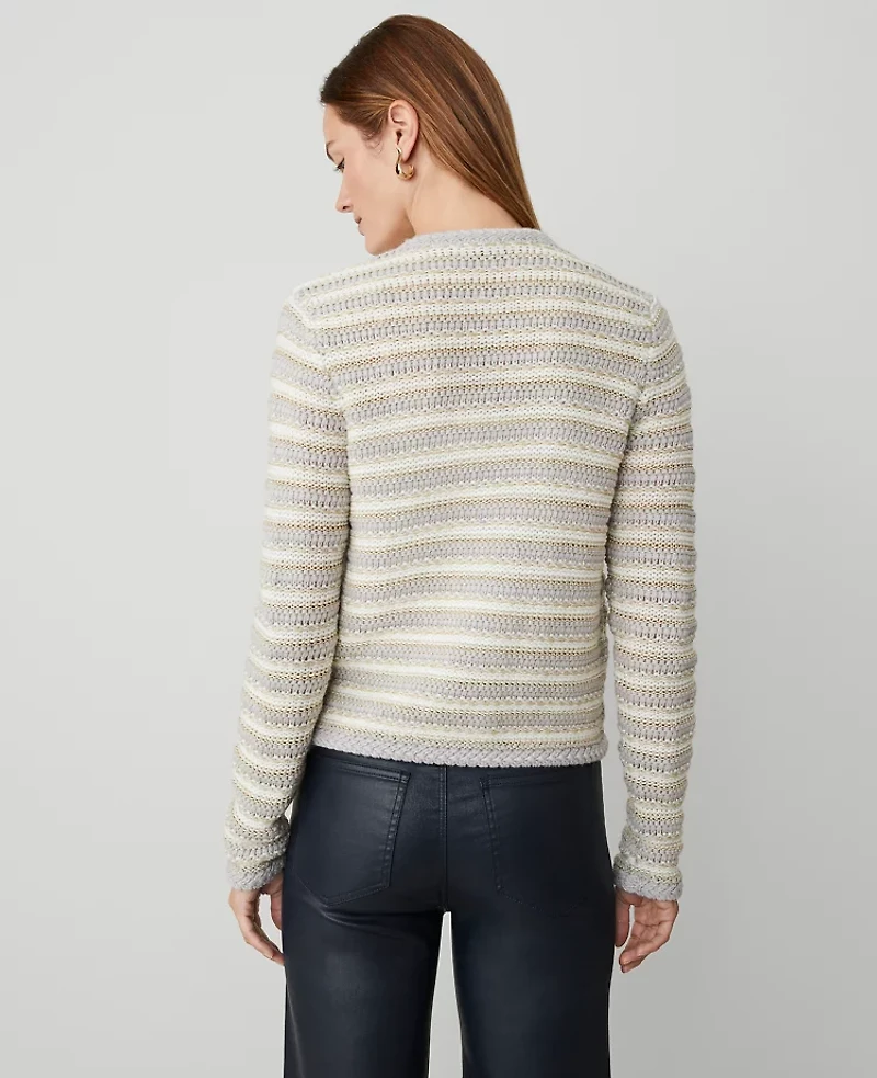 Ann Taylor Petite Lurex Tweed Jacket Size 2XS Ivory/Gold Multi Women's