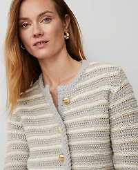 Ann Taylor Petite Lurex Tweed Jacket Size 2XS Ivory/Gold Multi Women's