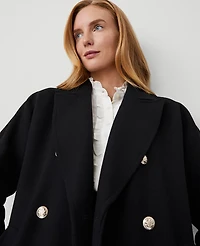 Ann Taylor Petite Double Breasted Dolman Sleeve Coat Size Large Black Women's