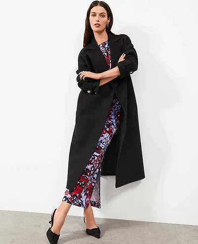 Ann Taylor Petite Double Breasted Dolman Sleeve Coat Size Large Black Women's
