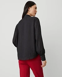 Ann Taylor Petite Metallic Stripe V-Neck Bow Blouse Size 2XS Black Women's