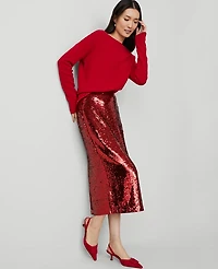Ann Taylor Petite Sequin Column Midi Skirt Size 8 Gingham Red Women's