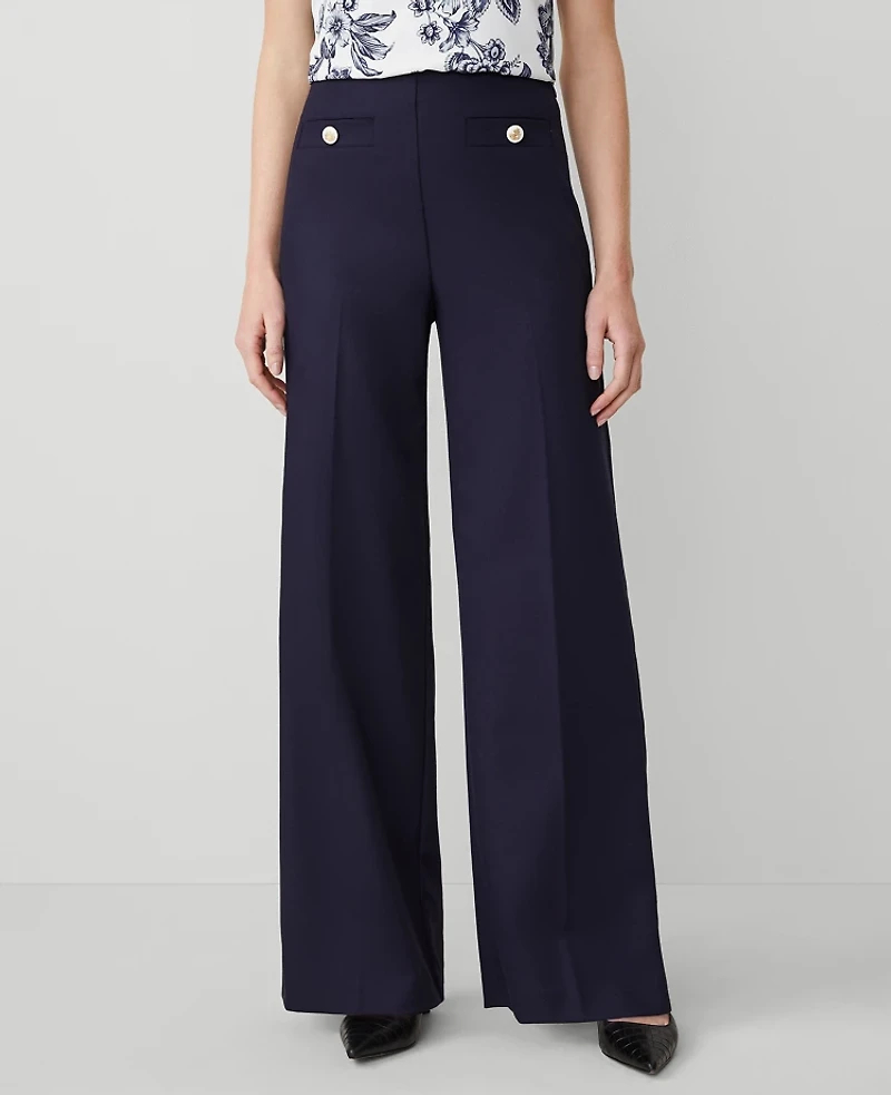 Ann Taylor The Button Trim Sailor Wide-Leg Pant Size 8 Night Sky Women's