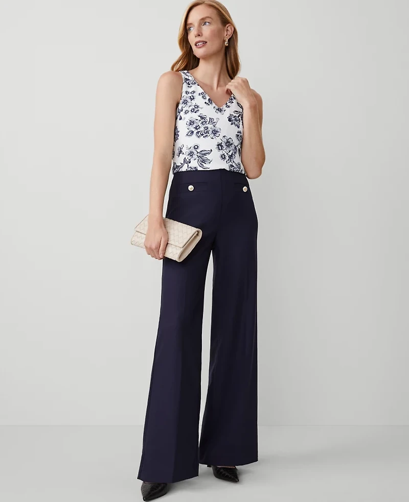 Ann Taylor The Button Trim Sailor Wide-Leg Pant Size 8 Night Sky Women's
