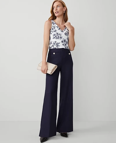 Ann Taylor The Button Trim Sailor Wide-Leg Pant Size 8 Night Sky Women's