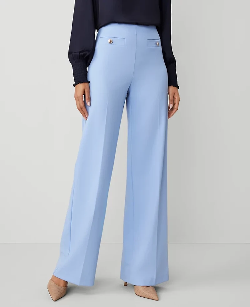 Ann Taylor The Button Trim Sailor Wide-Leg Pant Size 4 Larimar Blue Women's