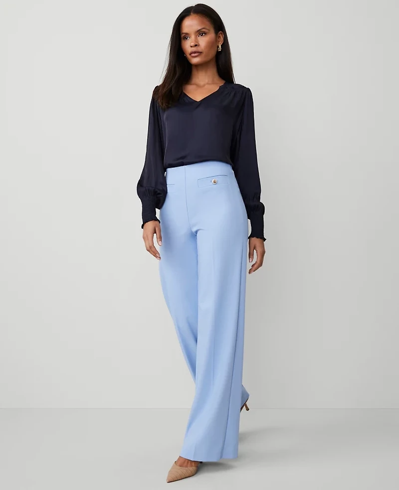 Ann Taylor The Button Trim Sailor Wide-Leg Pant Size 4 Larimar Blue Women's