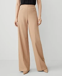 Ann Taylor The Button Trim Sailor Wide-Leg Pant Size 12 Cappuccino Tan Women's