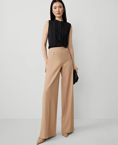 Ann Taylor The Button Trim Sailor Wide-Leg Pant Size 12 Cappuccino Tan Women's