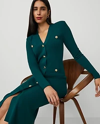 Ann Taylor Petite Button Front V-Neck Sweater Dress Size Small Rainforest Women's