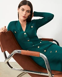 Ann Taylor Petite Button Front V-Neck Sweater Dress Size Small Rainforest Women's