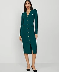 Ann Taylor Petite Button Front V-Neck Sweater Dress Size Small Rainforest Women's
