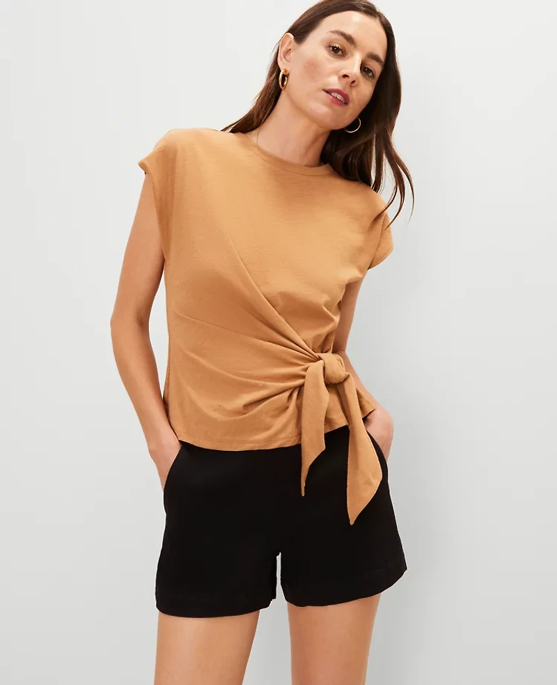 Ann Taylor Tie Waist T-Shirt Size Small Pecan Women's