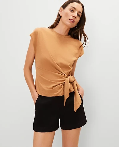 Ann Taylor Tie Waist T-Shirt Size Small Pecan Women's