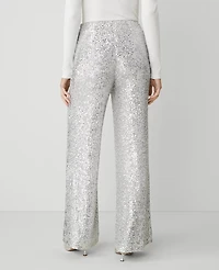 Ann Taylor The Wide-Leg Pant in Sequin Size 0 Silver Spark Women's