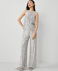 Ann Taylor The Wide-Leg Pant in Sequin Size 0 Silver Spark Women's