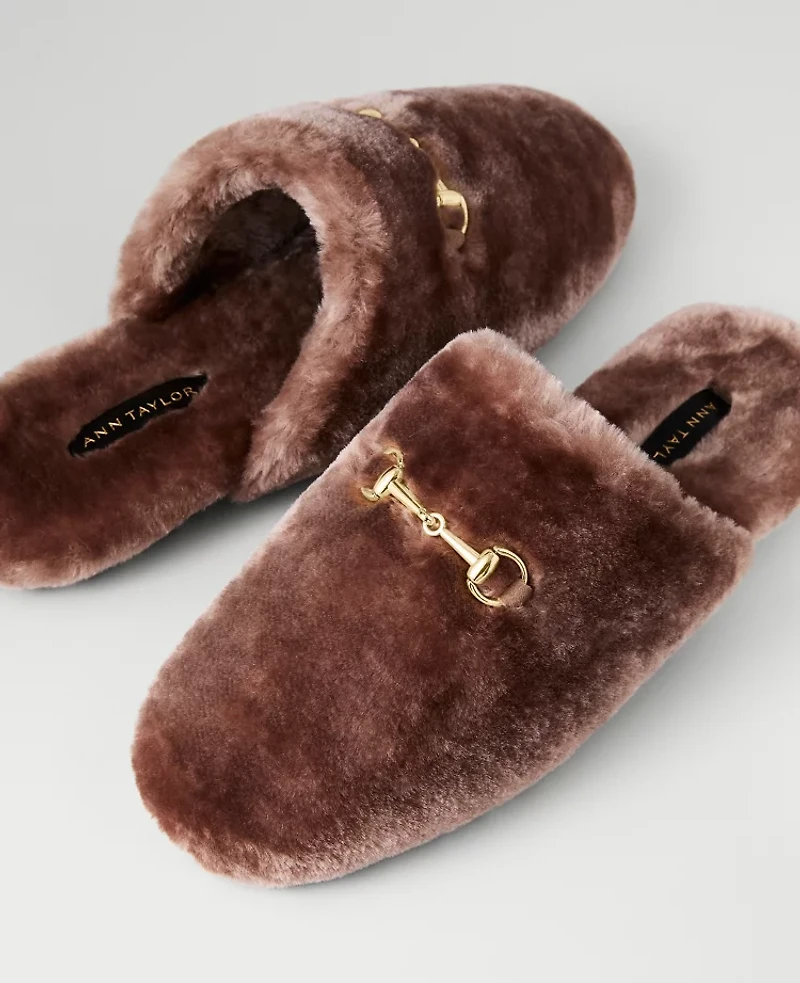 Ann Taylor Weekend Collection Horsebit Fuzzy Slide Flat Women's